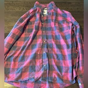 Plaid Button-Up Shirt - Red and Black